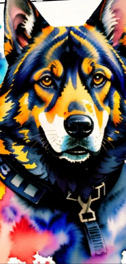 Colorful art of a dog with vibrant hues as mobile wallpaper.