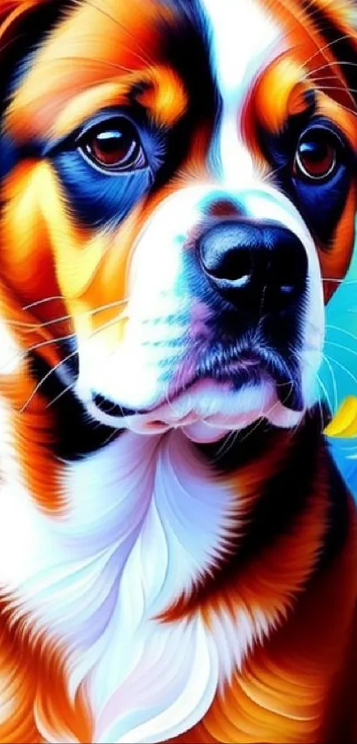 Artistic colorful dog wallpaper with vibrant brush strokes.