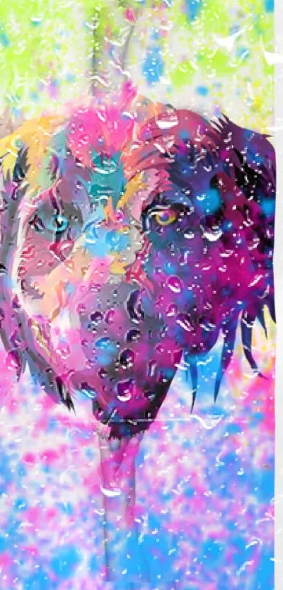 Vibrant abstract dog art with neon colors.