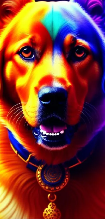 Vibrant dog art wallpaper in neon colors.