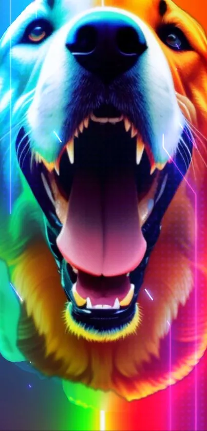 Colorful dog art wallpaper with vibrant orange and teal hues.