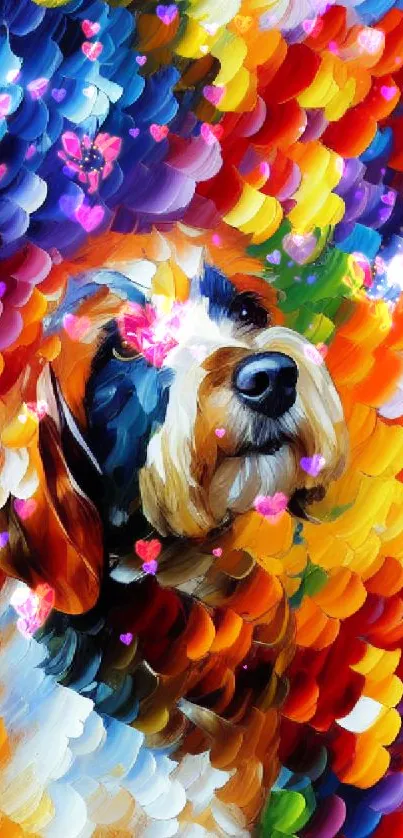 Colorful abstract painting of a dog with vibrant hues.