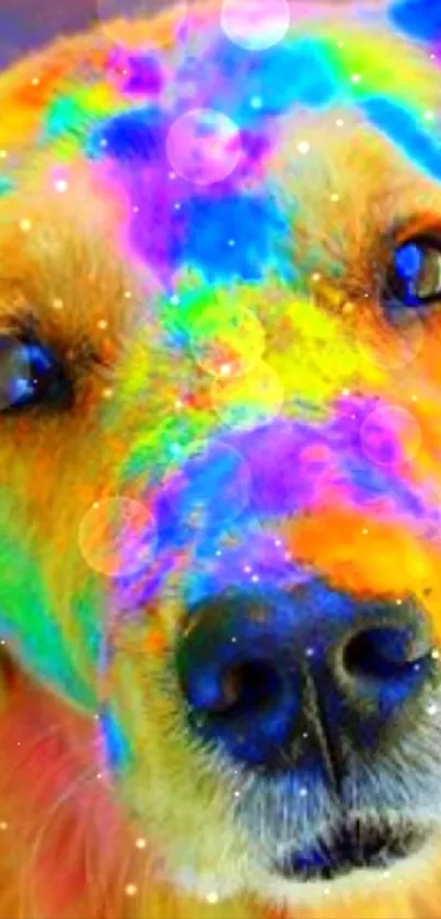 Vibrant and colorful dog face wallpaper with neon hues and artistic flair.