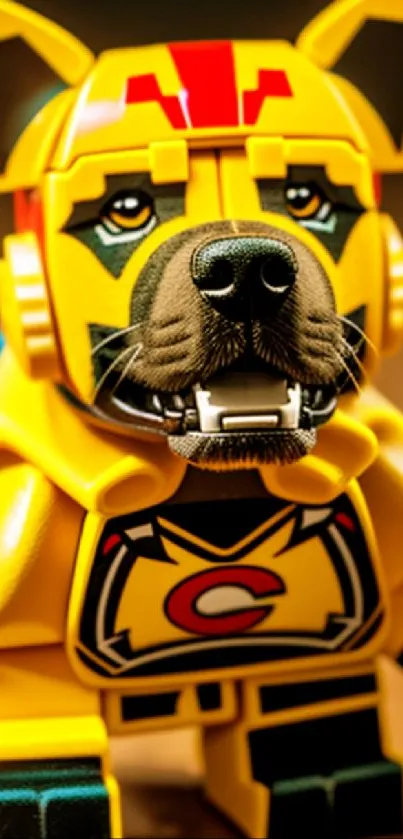 Colorful Lego dog character with yellow and red accents.