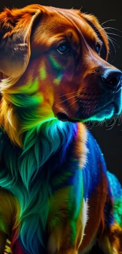 Colorful dog portrait with multicolored fur.