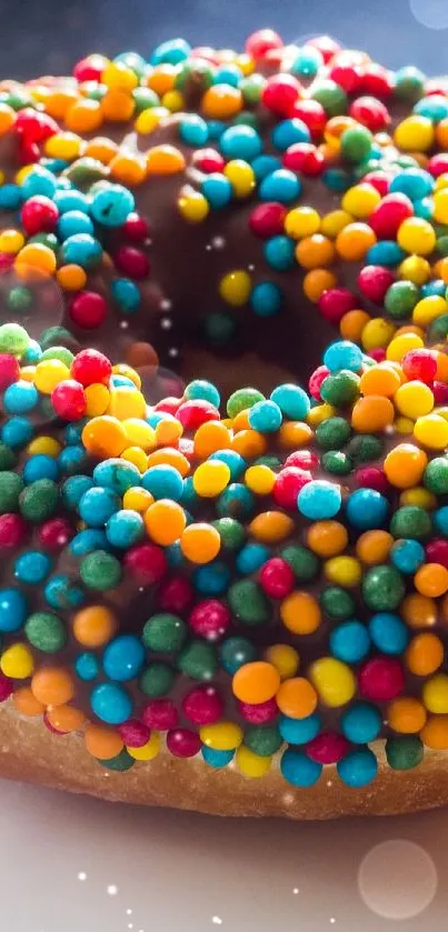 Vibrant donuts covered in colorful sprinkles on a plate.