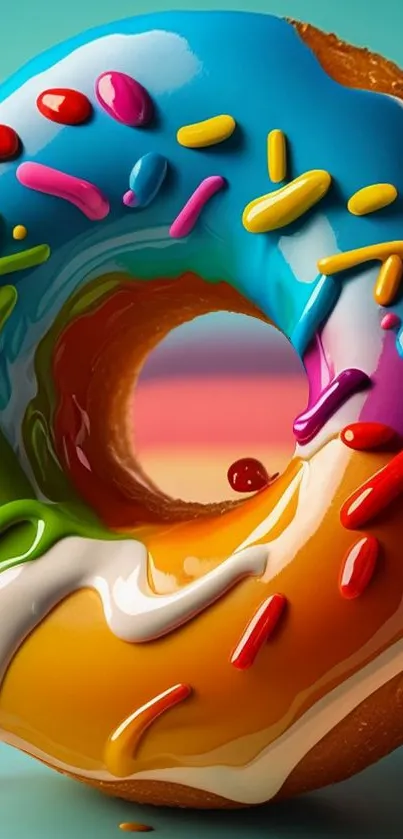 Colorful donut with vibrant glaze and sprinkles