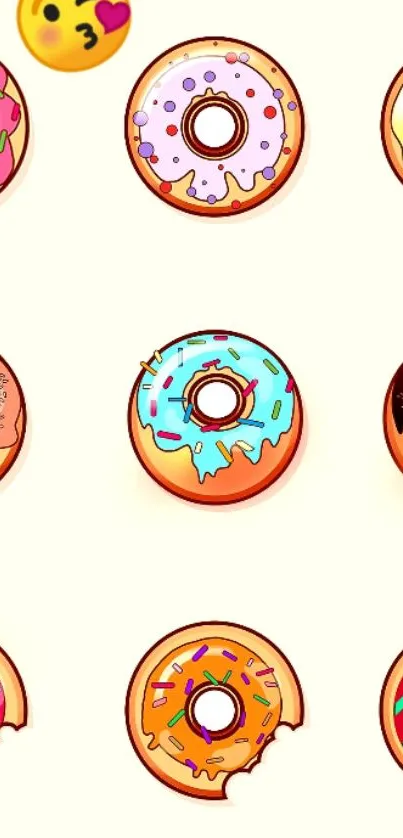 Colorful donuts mobile wallpaper with cream background.