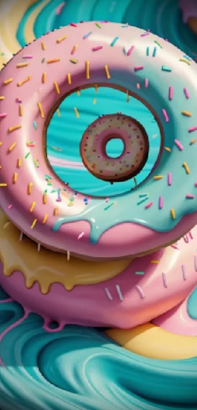 Colorful donuts with sprinkles as mobile wallpaper.
