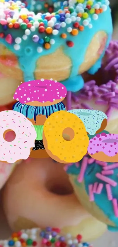 Vibrant donuts with colorful sprinkles wallpaper.