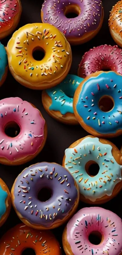 Colorful donuts with sprinkles wallpaper design.