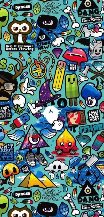 Colorful doodle art mobile phone wallpaper.