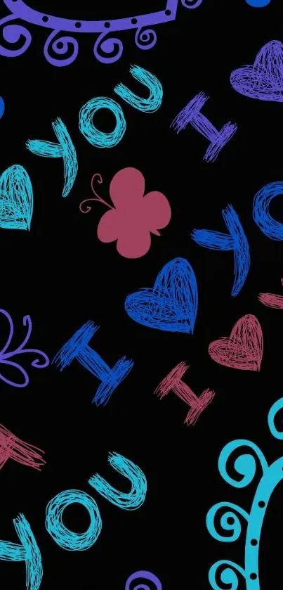 Colorful doodle hearts mobile wallpaper with playful patterns.