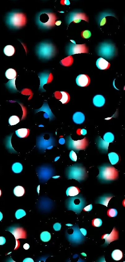 Vibrant abstract wallpaper with colorful dots on a black background.