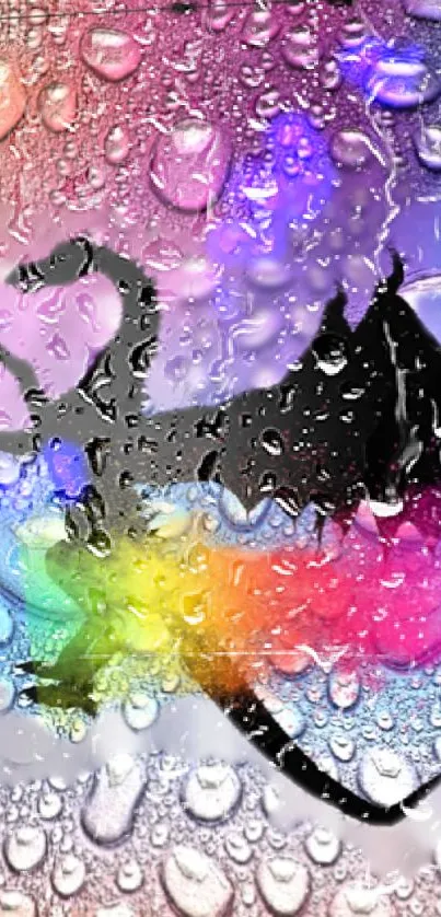 Colorful dragon silhouette with raindrop texture wallpaper.