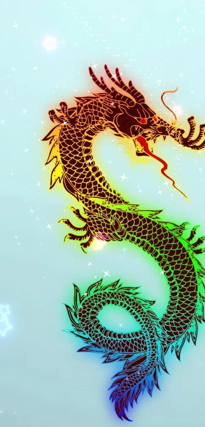 Colorful dragon digital art with a starry sky background.