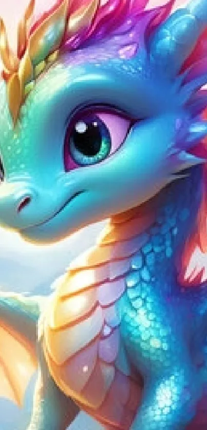 Cute vibrant dragon in fantasy art style.
