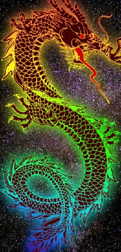 Colorful dragon in galaxy background.