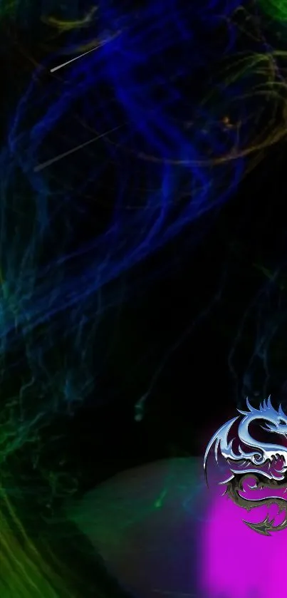 Colorful dragon on a vibrant neon background mobile wallpaper.