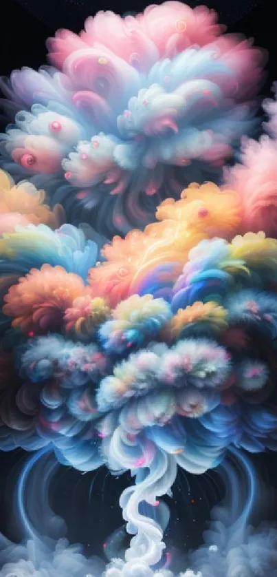 A vibrant abstract wallpaper of pastel clouds exploding in dreamy colors.