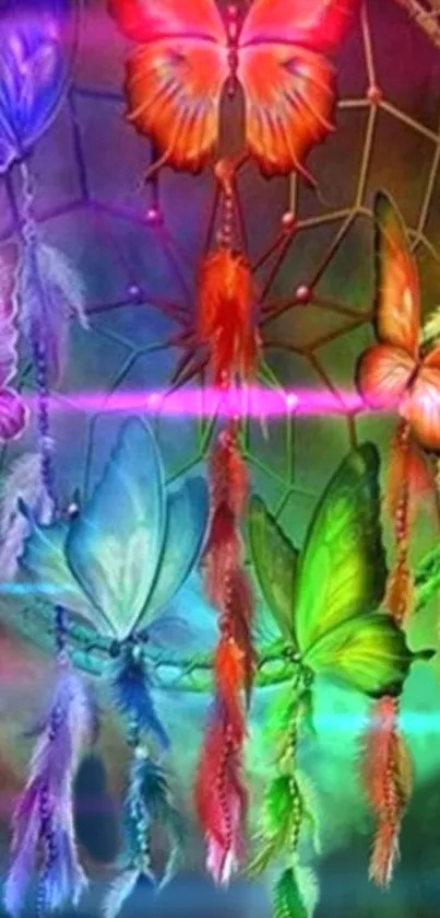 Colorful dreamcatcher and butterflies wallpaper with vibrant hues.