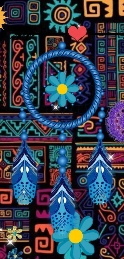 Colorful dreamcatcher wallpaper with tribal patterns and vibrant colors.