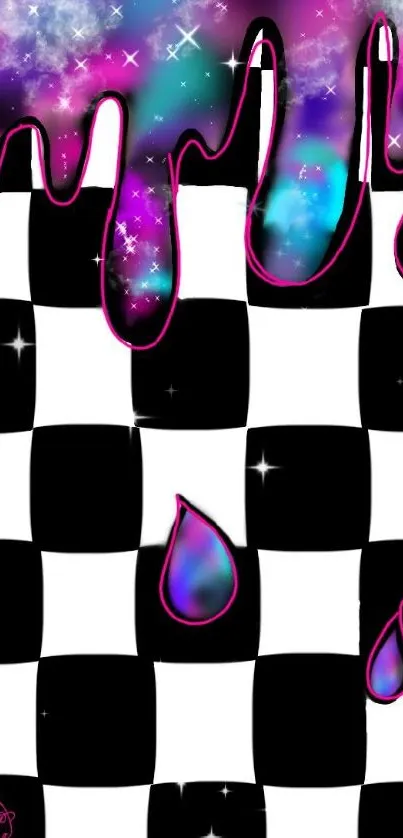 Colorful drip with checkerboard pattern mobile wallpaper