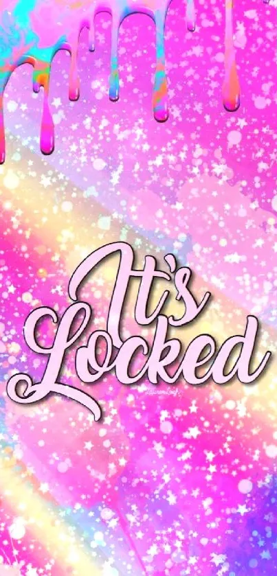 Colorful locked screen wallpaper with pink tones and artistic design.