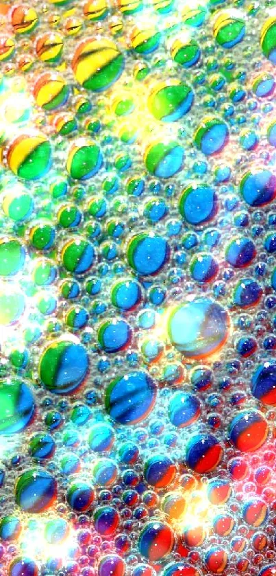 Colorful rainbow droplets on wallpaper, vibrant and abstract design.