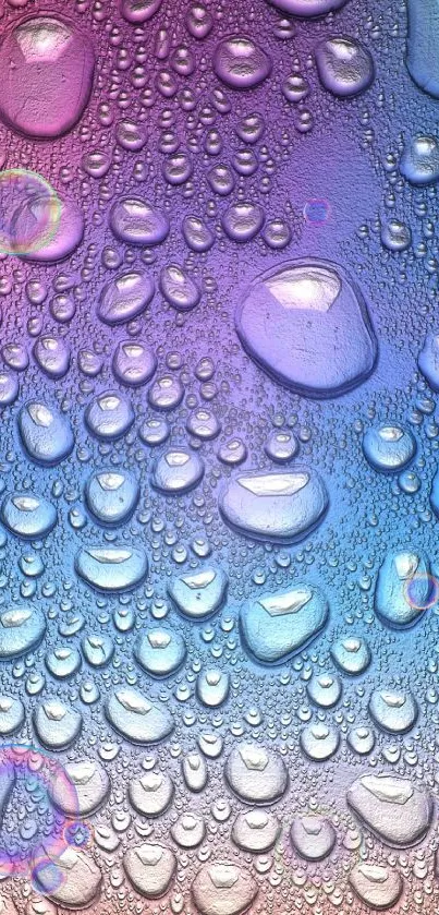 Colorful gradient wallpaper with water droplets and bubbles.