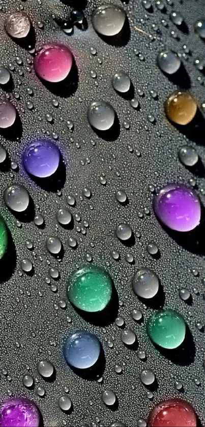 Colorful water droplets on black background wallpaper.