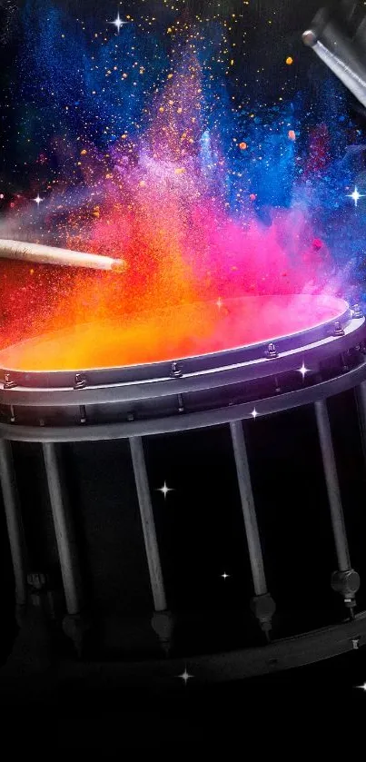 Colorful drum explosion mobile wallpaper with vibrant hues of orange and pink.