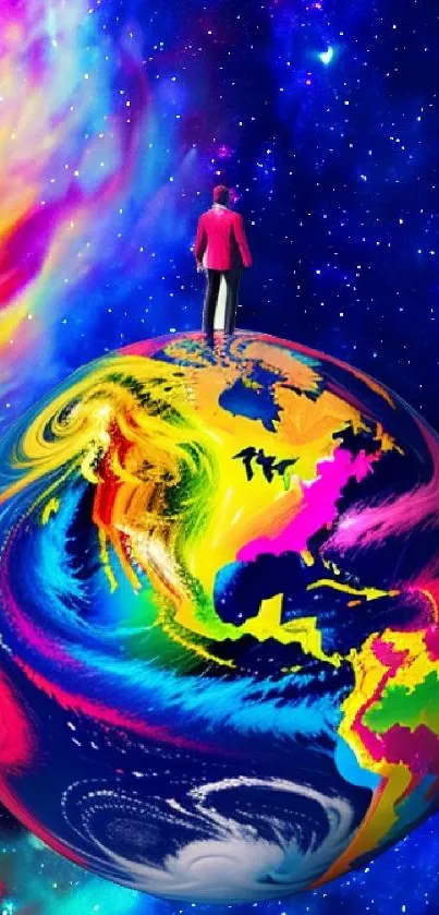 Colorful Earth with cosmic space background for mobile wallpaper.