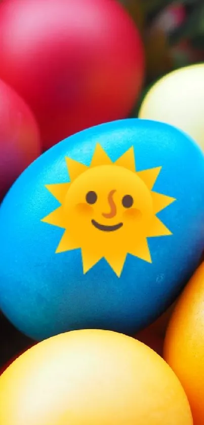 Colorful Easter eggs with sun design art.