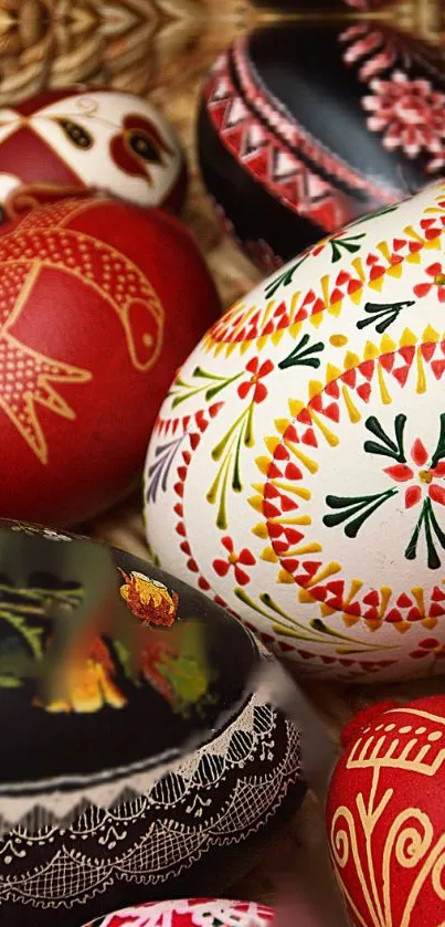 Intricate and colorful Easter eggs with traditional and vibrant designs.