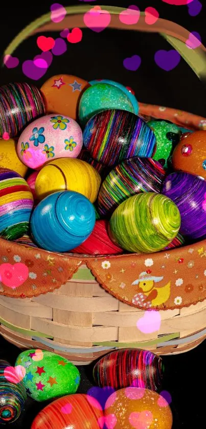 Colorful Easter egg basket with a festive touch.