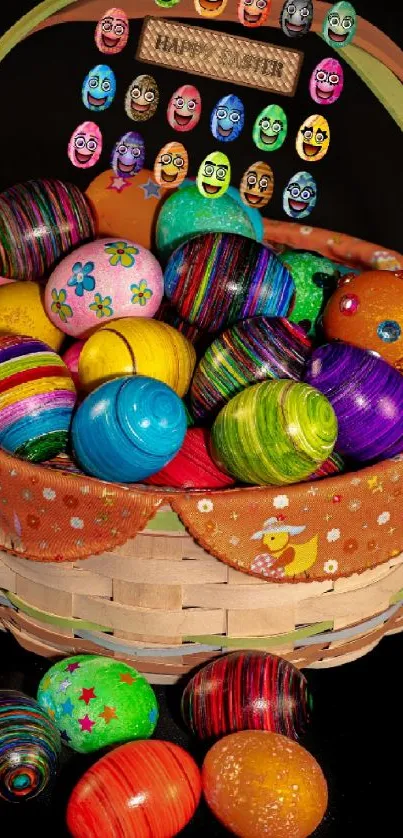 Colorful Easter egg basket with painted designs.