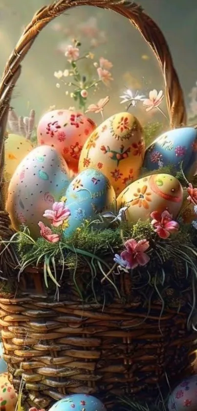 Colorful Easter egg basket with flowers