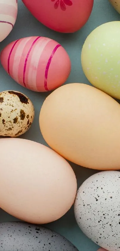 Colorful Easter eggs arranged artfully on a mobile wallpaper.