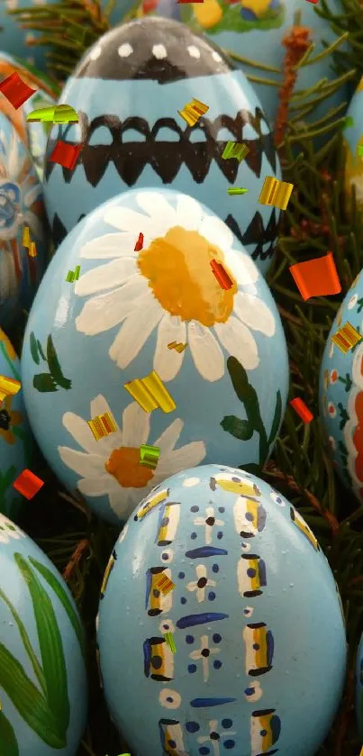 Decorative Easter eggs with floral patterns.