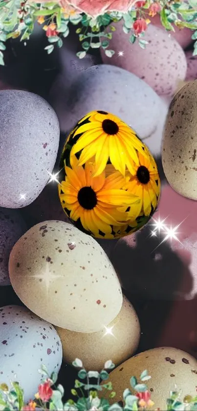 Colorful eggs with a vibrant floral design as mobile wallpaper.
