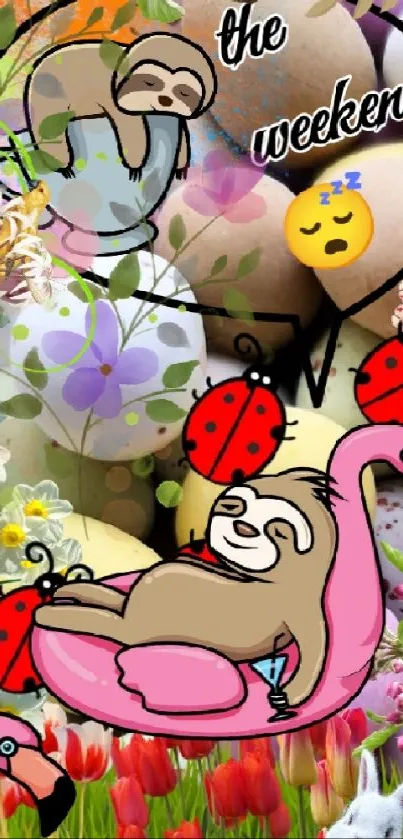 Vibrant Easter egg wallpaper with playful cartoon design.