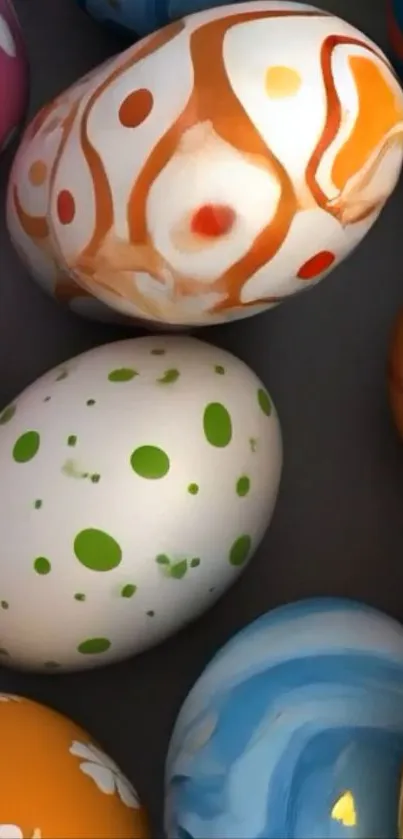 Colorful Easter eggs with vibrant designs.