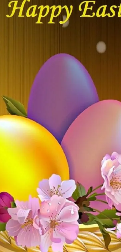 Colorful Easter eggs and flowers mobile wallpaper.