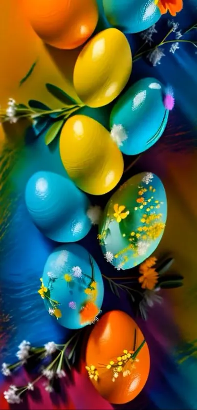 Colorful Easter eggs with floral art design.