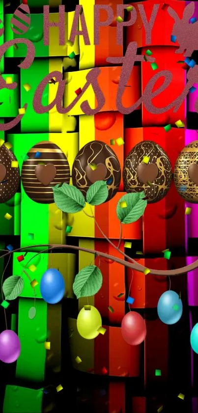 Colorful Easter eggs on vibrant background.