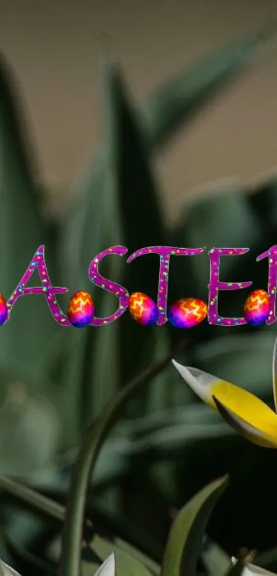 Easter-themed wallpaper with colorful flowers and vibrant design.