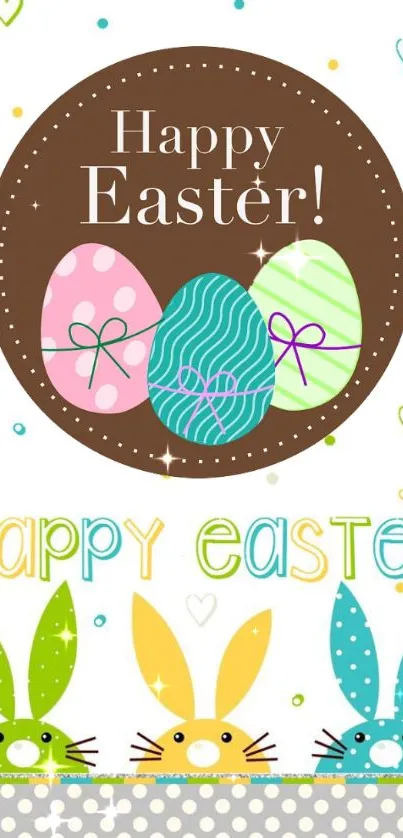 Colorful Easter wallpaper with eggs and bunnies