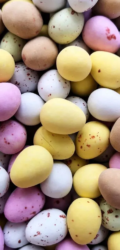 A mobile wallpaper with colorful candy eggs in pastel shades.