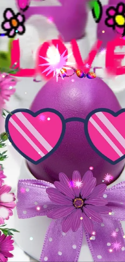 Purple egg with pink accents and flowers.